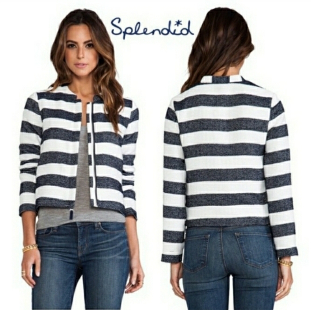Anthropologie Splendid Navy Striped Cropped Jacket